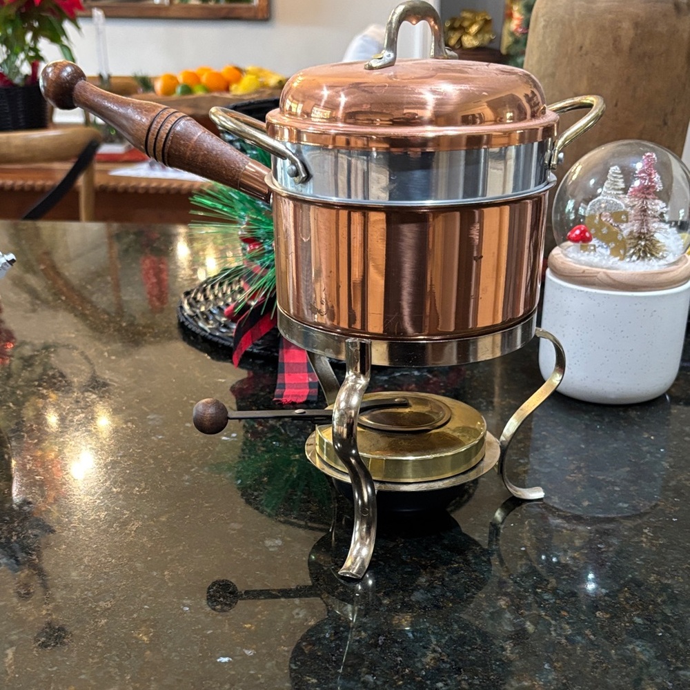 Copper Fondue Set with Wooden Handle